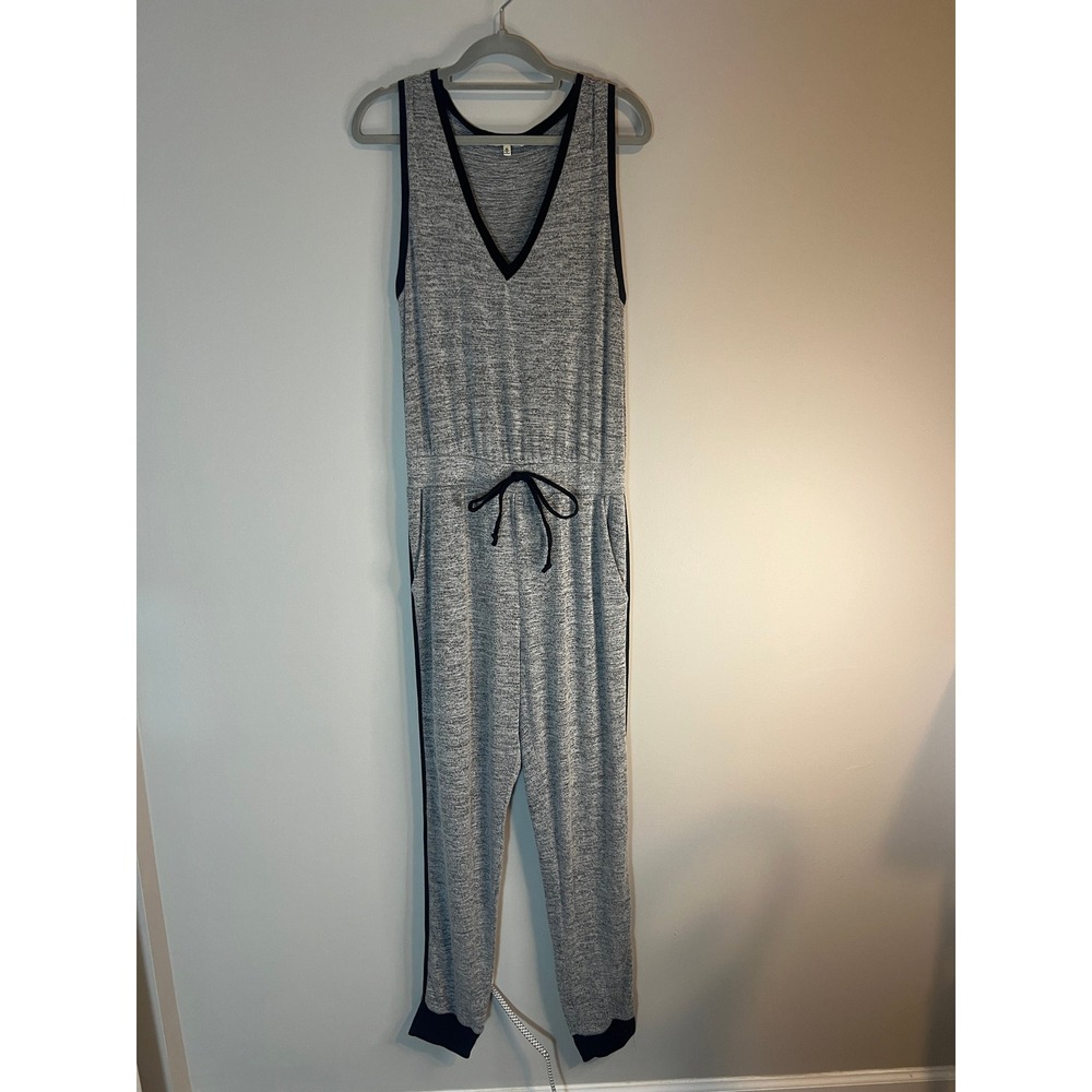 Bleuh Ciel Womens Grey Space Dye Knit Sleeveless V-Neck Jogger Jumpsuit Size M